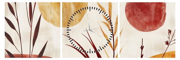 Slika - Biljke i krugovi (sa satom) (90x30 cm)