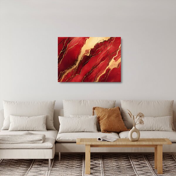 Staklena slika - Crveno-zlatni mramor (70x50 cm)