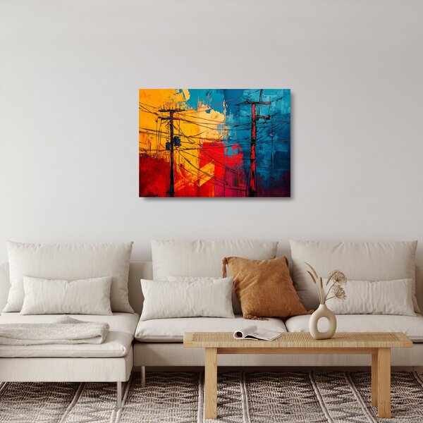 Staklena slika - Apstraktne električne linije (70x50 cm)