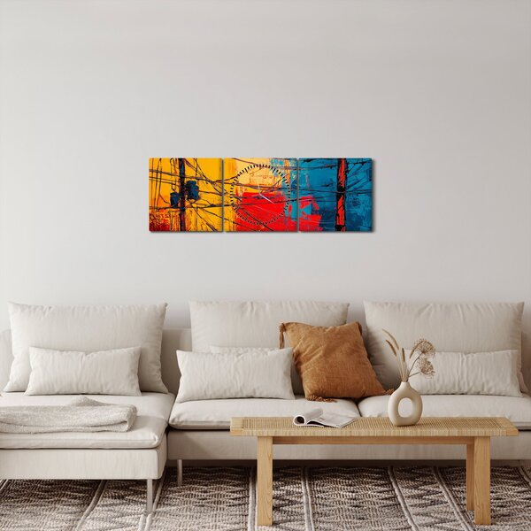 Slika - Apstraktne električne linije (sa satom) (90x30 cm)