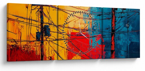 Slika - Apstraktne električne linije (sa satom) (90x30 cm)