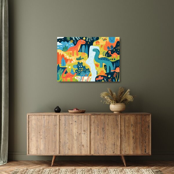 Staklena slika - Veseli dinosauri (70x50 cm)