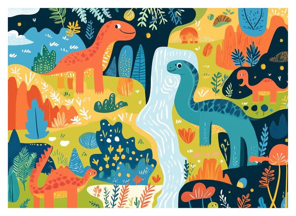 Staklena slika - Veseli dinosauri (70x50 cm)