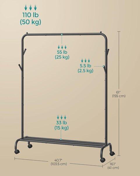 Stalak za odjeću s maksimalnom nosivošću 50 kg, crni