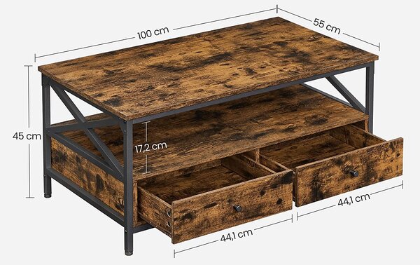 Stolić za kavu, stol za dnevni boravak 100×55×45 cm, rustikalno smeđa i crna
