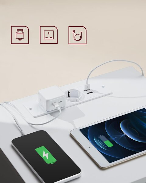 Noćni ormarić set od 2 komada, s 2 utičnice i 2 USB porta, bijeli