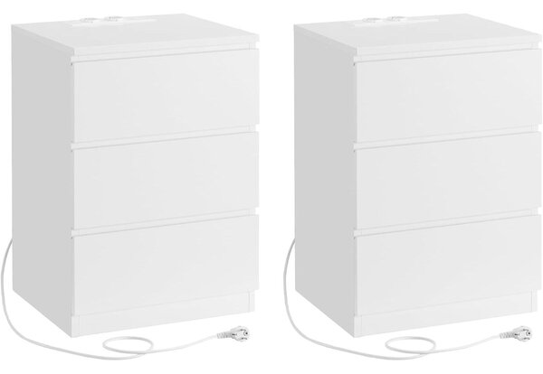 Noćni ormarić set od 2 komada, s 2 utičnice i 2 USB porta, bijeli