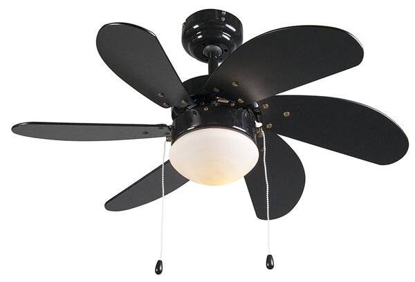 Stropni ventilator crni s printom drveta 80 cm s poteznim prekidačem - Fresh
