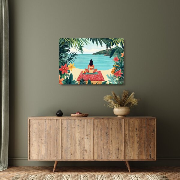 Staklena slika - Joginica na plaži (70x50 cm)