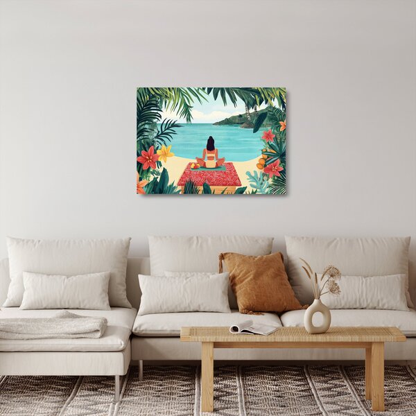 Staklena slika - Joginica na plaži (70x50 cm)