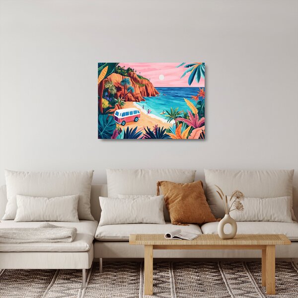 Staklena slika - Karavan uz ocean (70x50 cm)