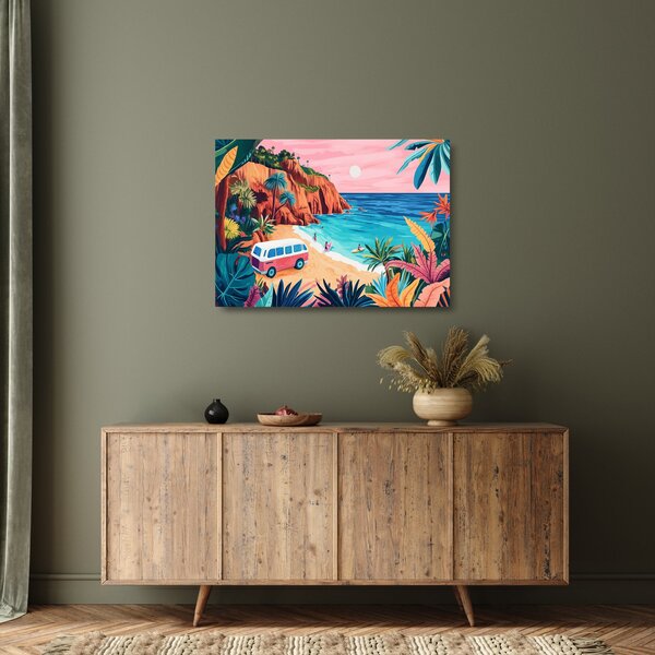 Staklena slika - Karavan uz ocean (70x50 cm)