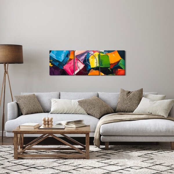 Slika - Šarene kocke (sa satom) (90x30 cm)