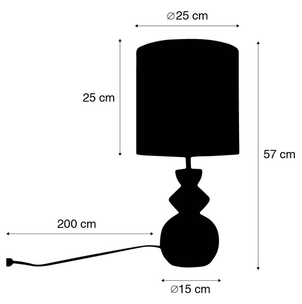 Dizajnerska stolna lampa bijela sjenilo od baršuna žuta sa zlatom 25 cm - Alisia