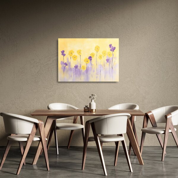 Staklena slika - Ljubičasti i žuti cvjetići (70x50 cm)