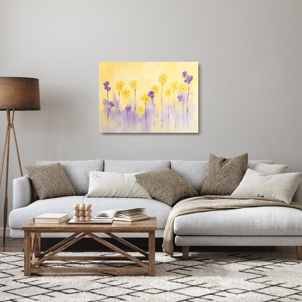 Staklena slika - Ljubičasti i žuti cvjetići (70x50 cm)