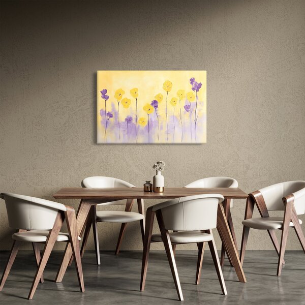 Slika - Ljubičasti i žuti cvjetići (90x60 cm)