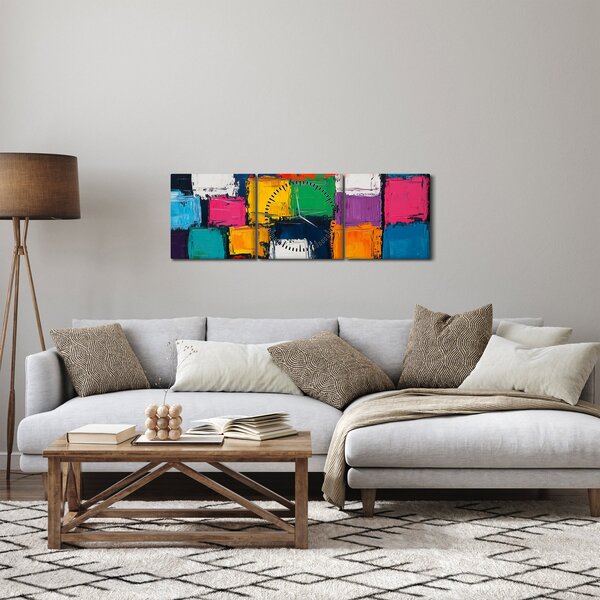 Slika - Slika šarenih kvadrata (sa satom) (90x30 cm)
