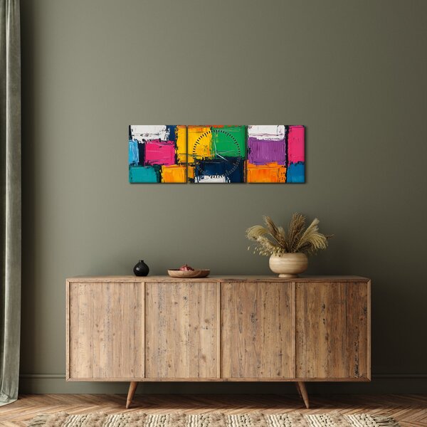Slika - Slika šarenih kvadrata (sa satom) (90x30 cm)