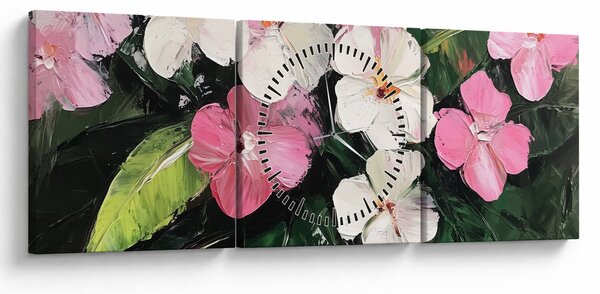 Slika - Ružičasti i bijeli cvjetovi (sa satom) (90x30 cm)