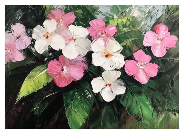 Staklena slika - Ružičasti i bijeli cvjetovi (70x50 cm)