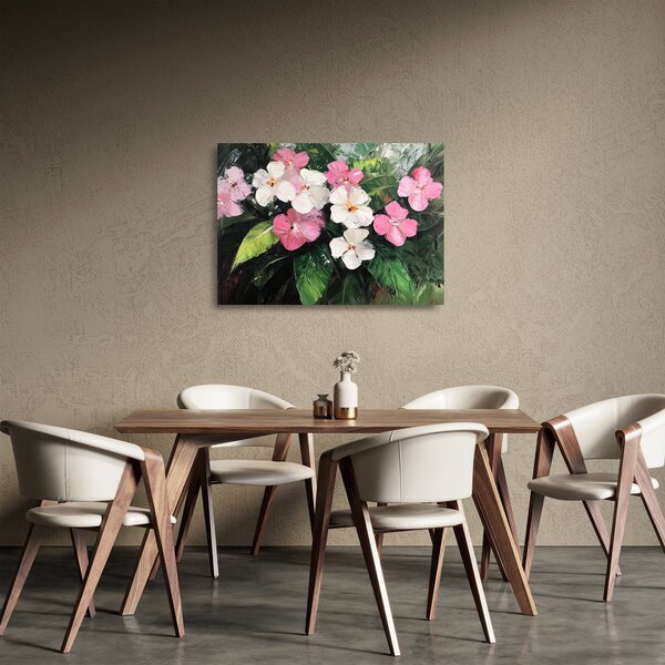 Staklena slika - Ružičasti i bijeli cvjetovi (70x50 cm)