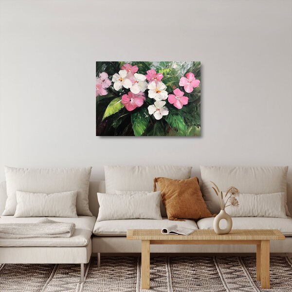 Staklena slika - Ružičasti i bijeli cvjetovi (70x50 cm)