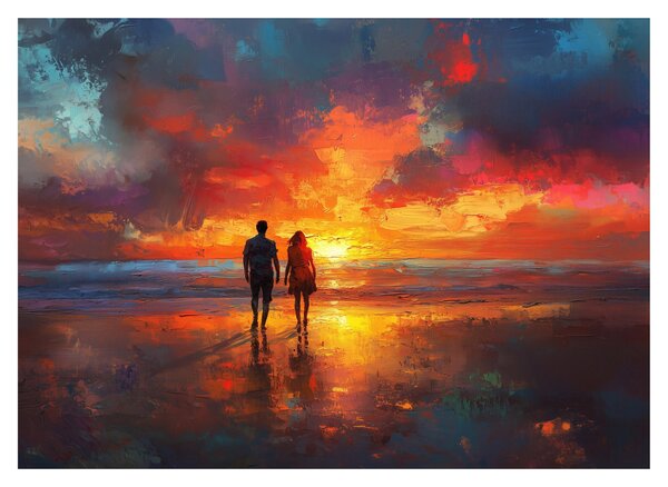 Staklena slika - Šetnja plažom (70x50 cm)