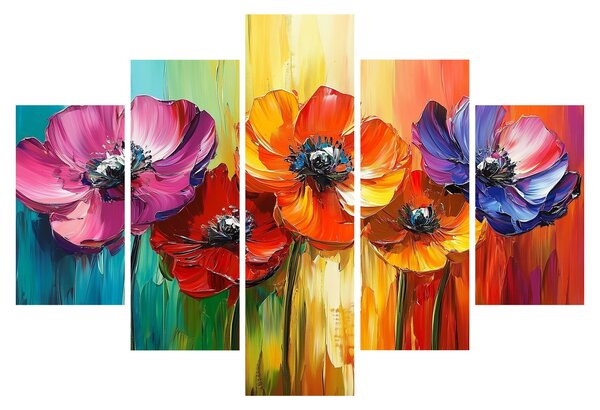 Slika - Pet šarenih cvjetova (150x105 cm)