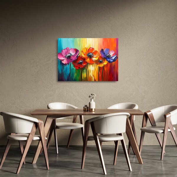 Staklena slika - Pet šarenih cvjetova (70x50 cm)