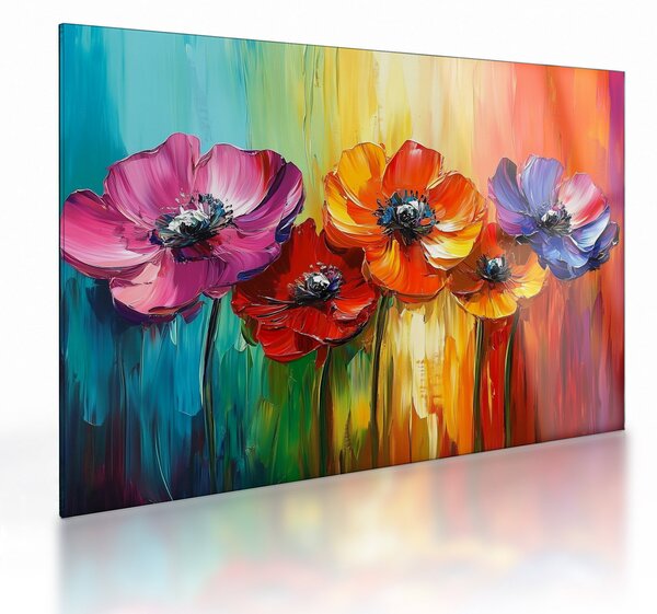 Staklena slika - Pet šarenih cvjetova (70x50 cm)