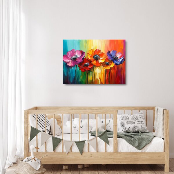 Staklena slika - Pet šarenih cvjetova (70x50 cm)