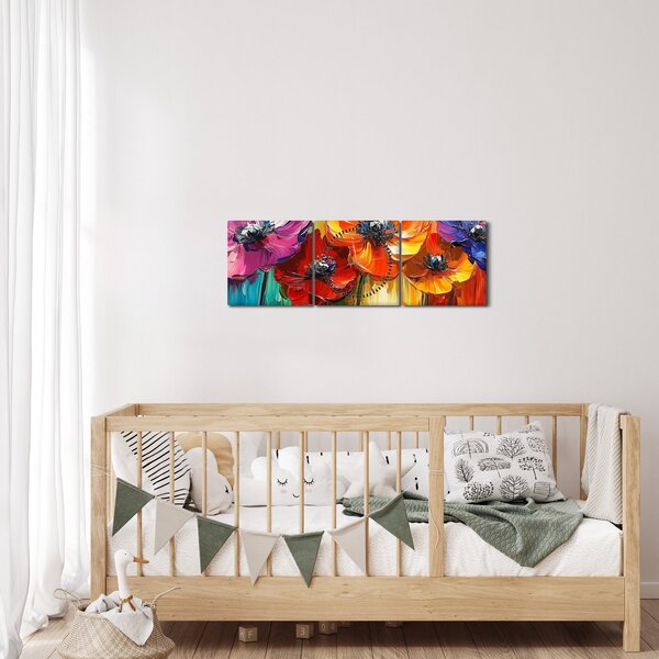 Slika - Pet šarenih cvjetova (sa satom) (90x30 cm)