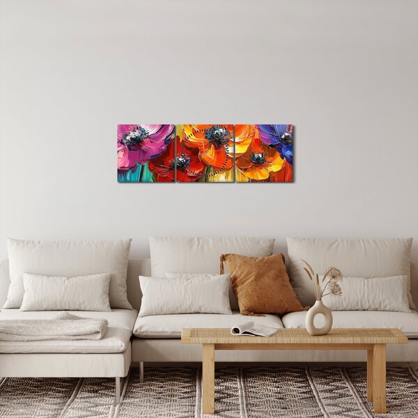 Slika - Pet šarenih cvjetova (sa satom) (90x30 cm)