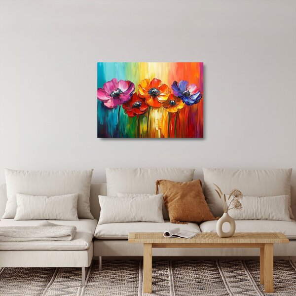 Staklena slika - Pet šarenih cvjetova (70x50 cm)