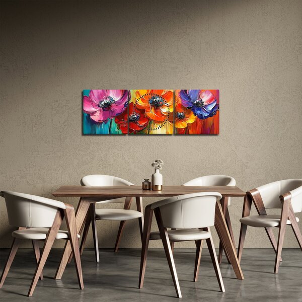 Slika - Pet šarenih cvjetova (sa satom) (90x30 cm)
