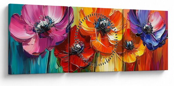 Slika - Pet šarenih cvjetova (sa satom) (90x30 cm)