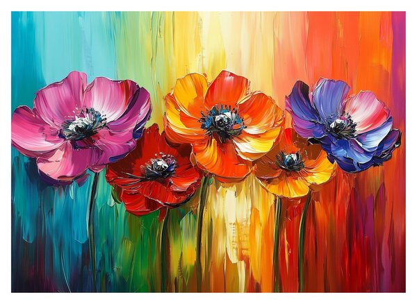 Staklena slika - Pet šarenih cvjetova (70x50 cm)