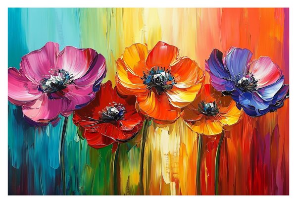 Slika - Pet šarenih cvjetova (90x60 cm)