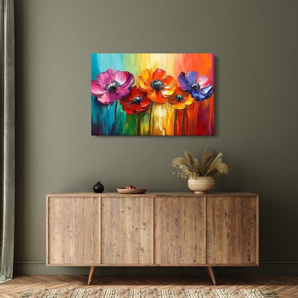 Slika - Pet šarenih cvjetova (90x60 cm)