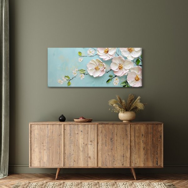 Slika - Cvjetići na plavoj pozadini (120x50 cm)