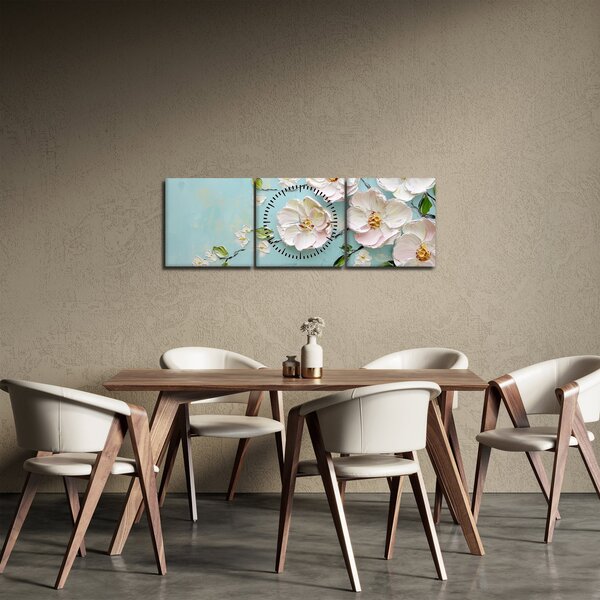 Slika - Cvjetići na plavoj pozadini (sa satom) (90x30 cm)