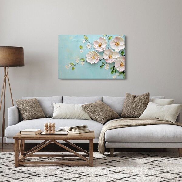 Slika - Cvjetići na plavoj pozadini (90x60 cm)