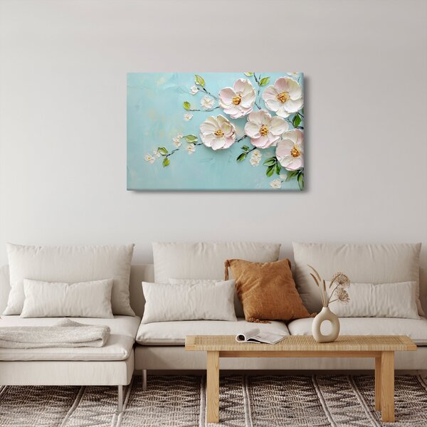 Slika - Cvjetići na plavoj pozadini (90x60 cm)