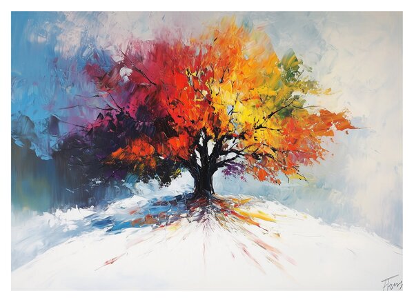 Staklena slika - Šareno drvo (70x50 cm)