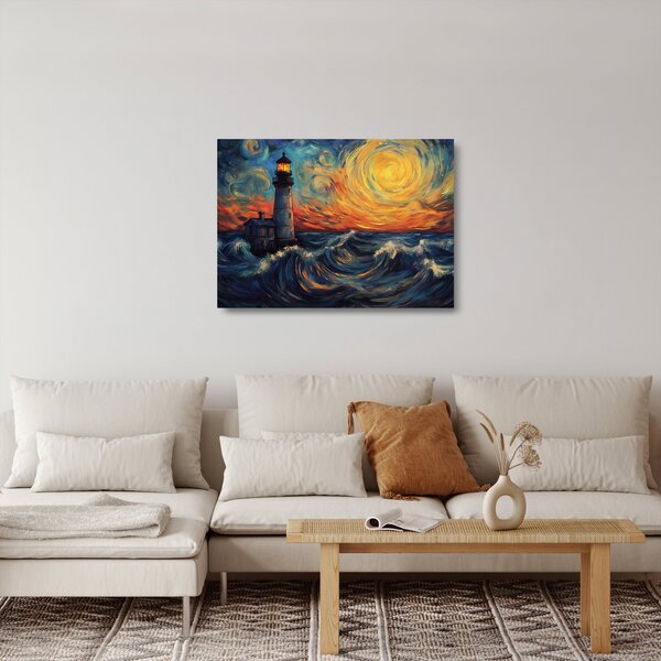 Staklena slika - Svjetionik u valovima (70x50 cm)