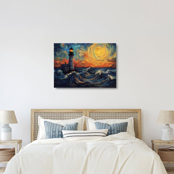 Staklena slika - Svjetionik u valovima (70x50 cm)