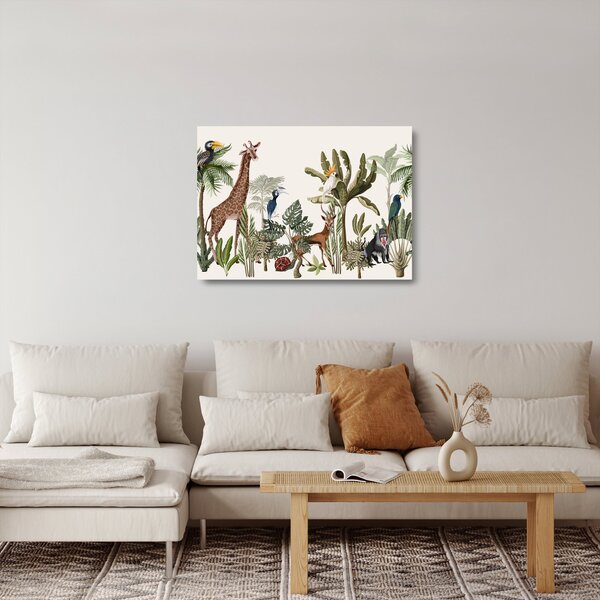 Staklena slika - Džungla puna životinja (70x50 cm)
