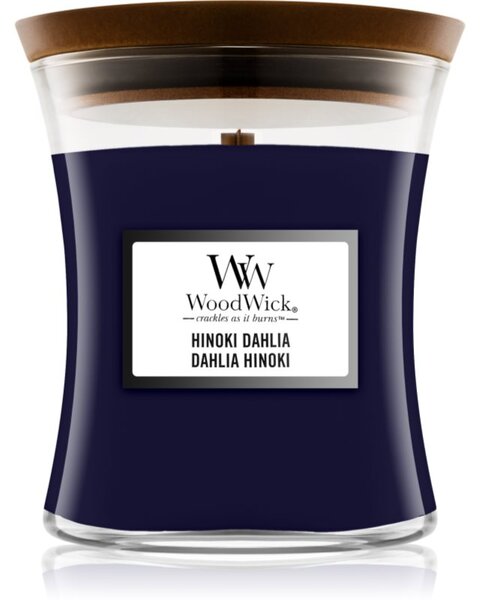Woodwick Hinoki Dahlia mirisna svijeća s drvenim fitiljem 275 g