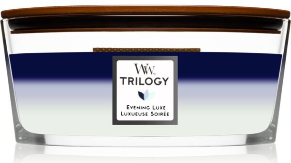 Woodwick Trilogy Evening Luxe mirisna svijeća s drvenim fitiljem (hearthwick) 453,6 g